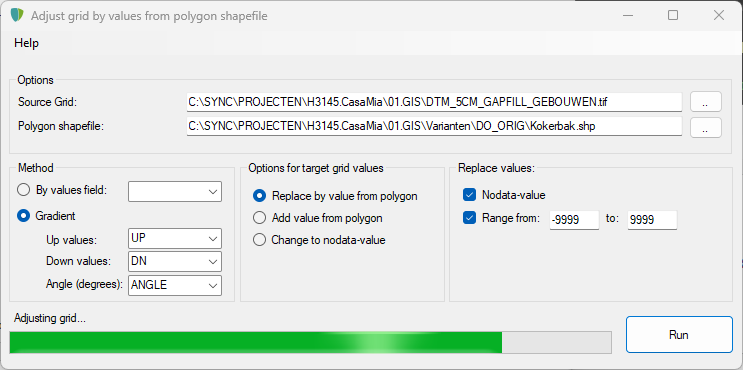 Inbranden van de kokerbak in het hoogteraster.